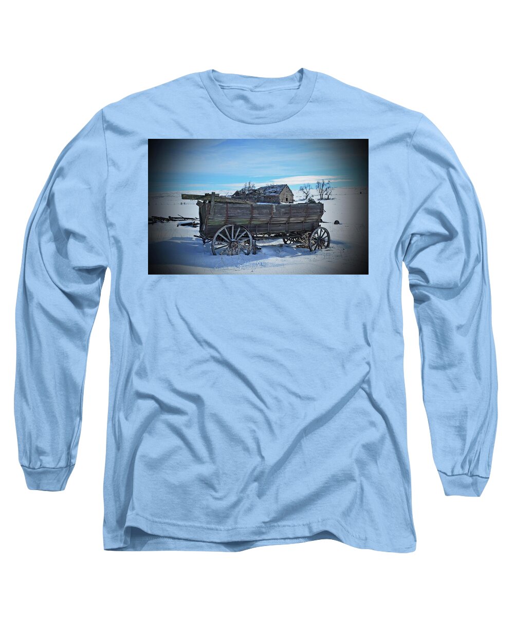  Long Sleeve T-Shirt featuring the digital art Barn and Wagon On May Homestead by Fred Loring