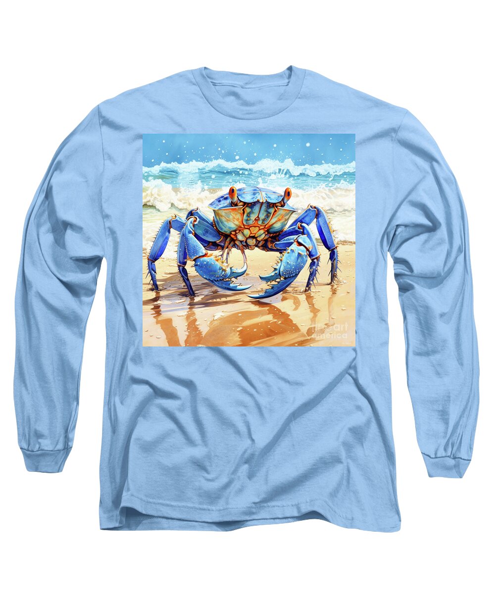 Blue Crab Long Sleeve T-Shirt featuring the painting Big Blue Crab by Tina LeCour