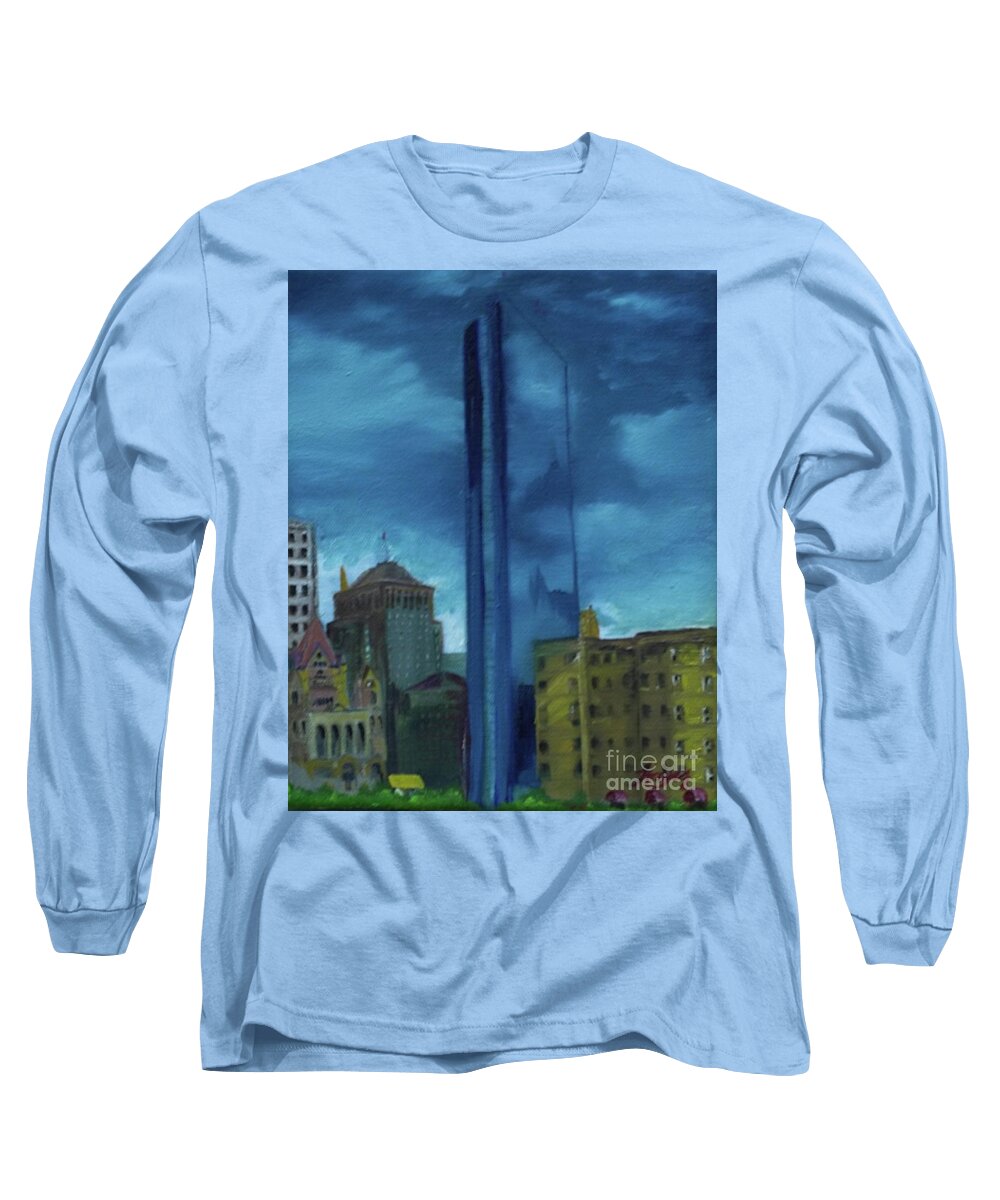 John Hancock Long Sleeve T-Shirt featuring the painting Blue Reflections by Barbara Hayes