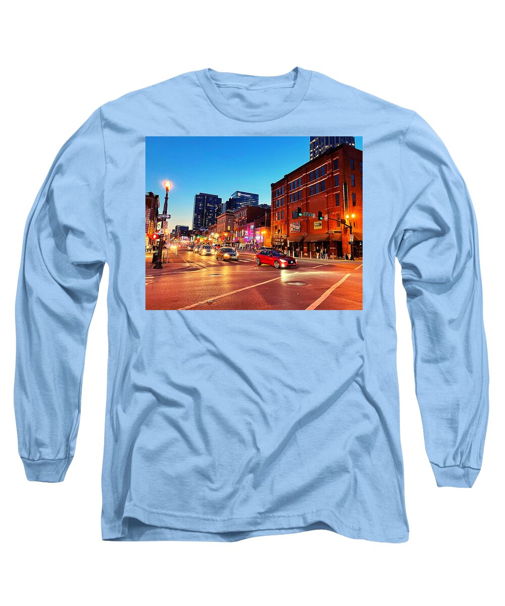 Nashville Long Sleeve T-Shirt featuring the photograph Boot Scoot'n Across Broadway by Lee Darnell