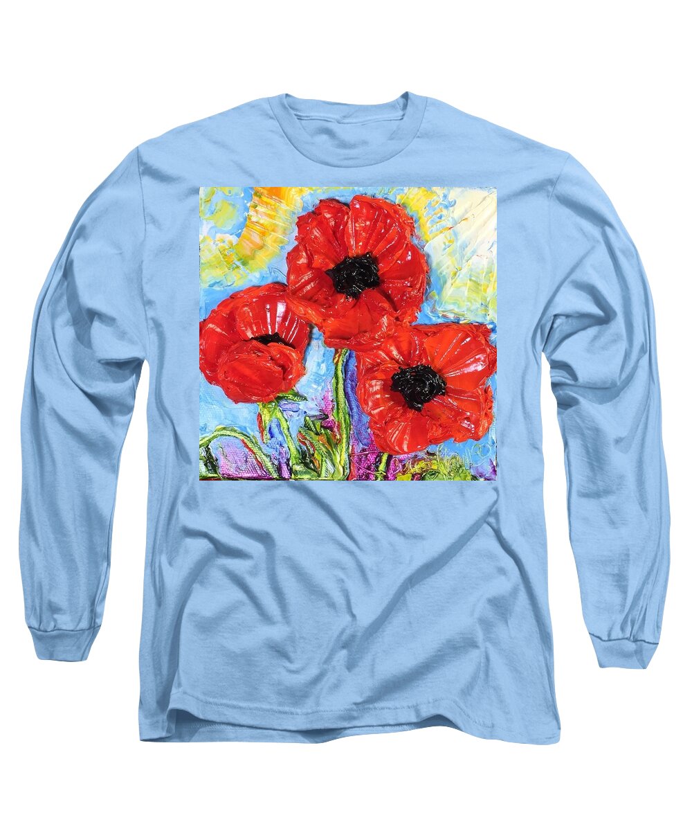 Paris Wyatt Llanso Long Sleeve T-Shirt featuring the painting Bright Red Poppies by Paris Wyatt Llanso