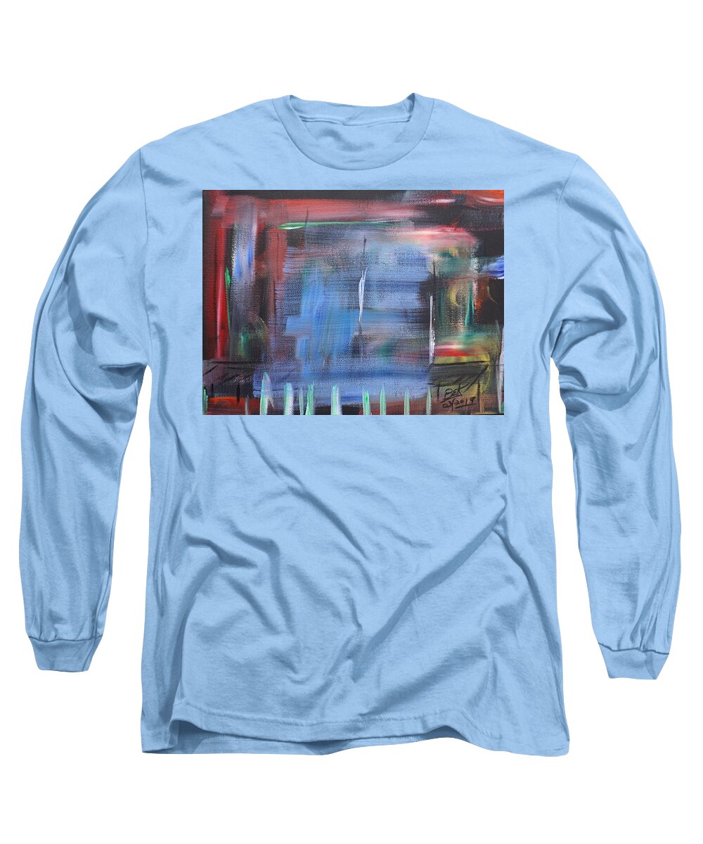Bus Stop Long Sleeve T-Shirt featuring the painting Bus Stop Window by Brent Knippel