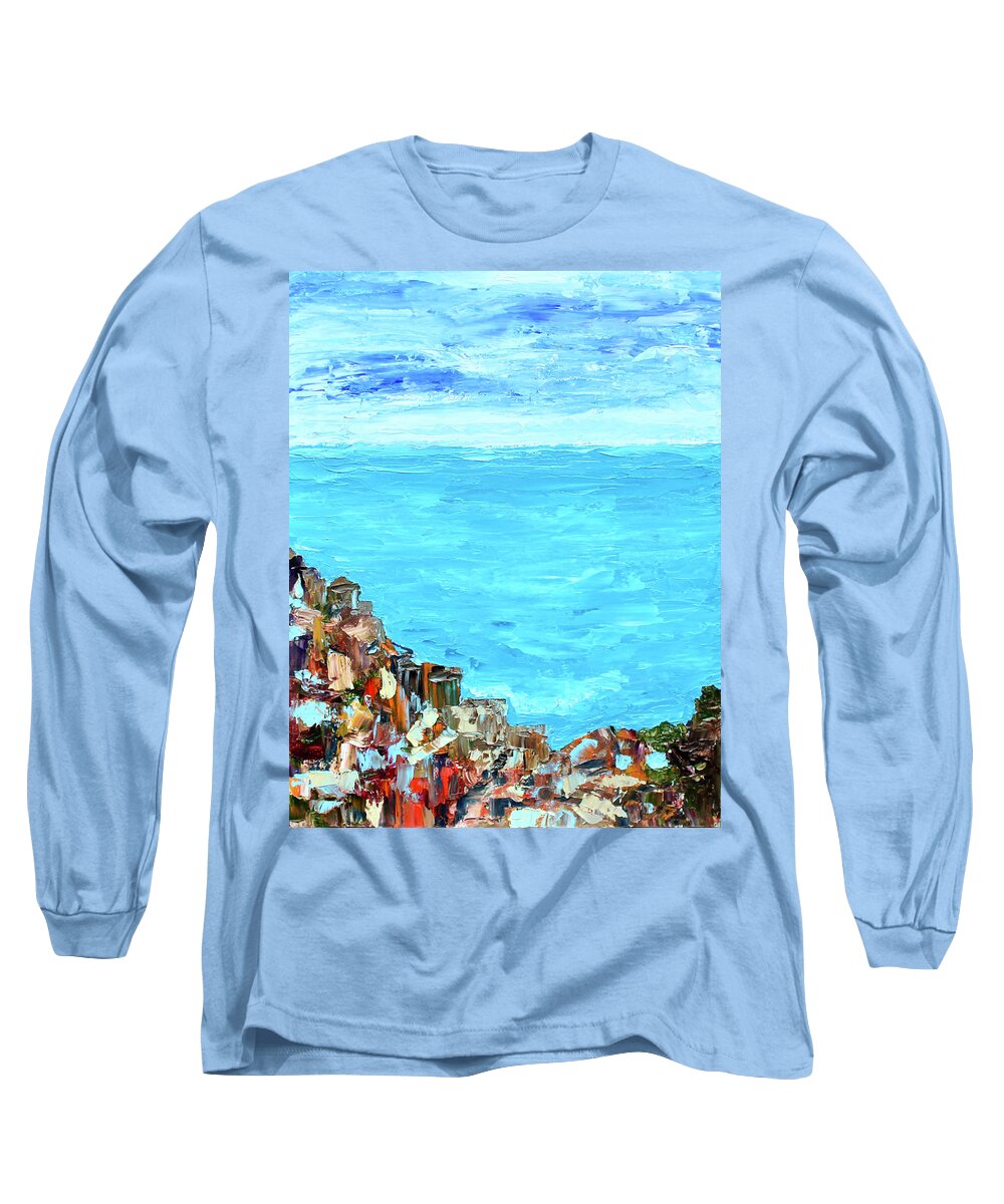 Landscape Long Sleeve T-Shirt featuring the painting Cinque Terre 2 by Teresa Moerer