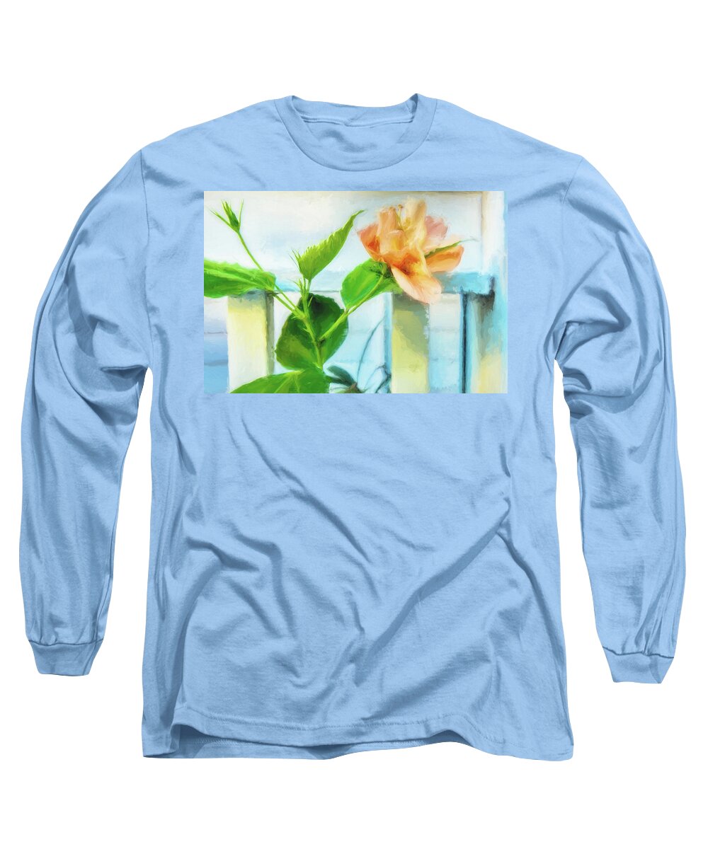 Hibiscus Long Sleeve T-Shirt featuring the photograph Coral Hibiscus Cezanne by Kay Brewer