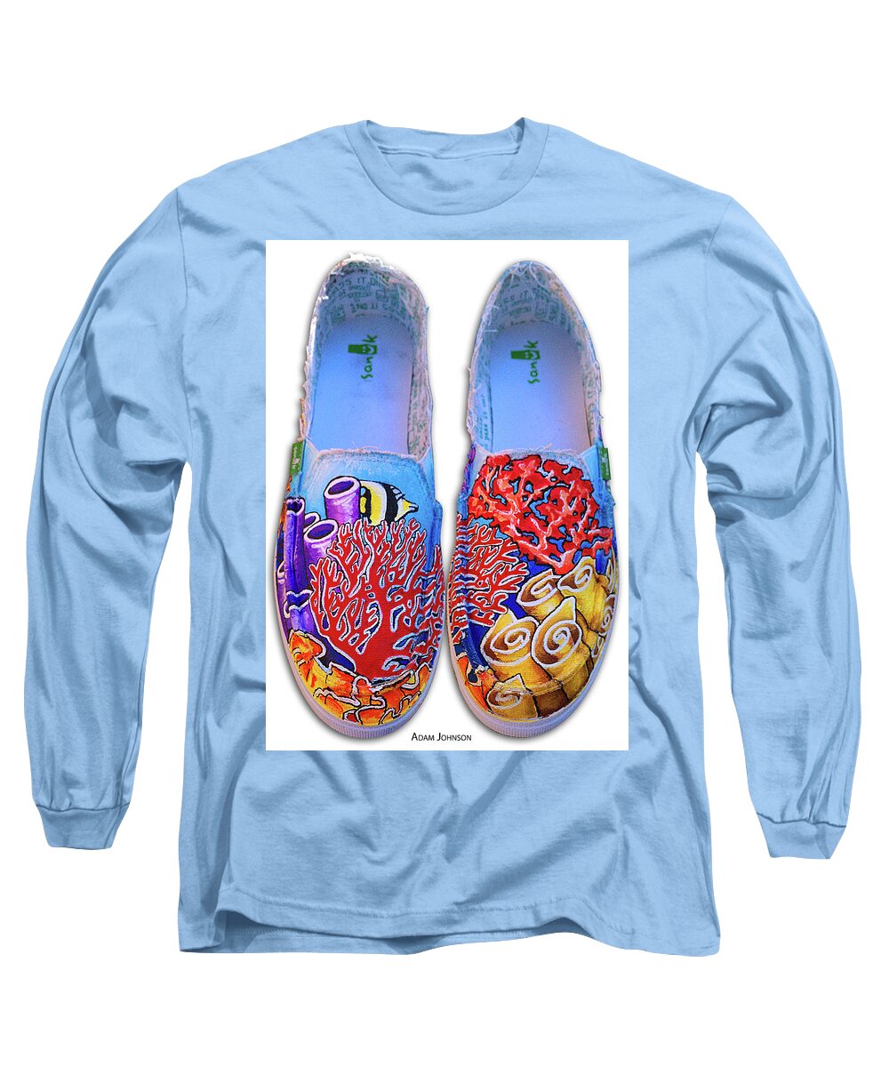 Coral Long Sleeve T-Shirt featuring the painting Coral Reefer Sanuks by Adam Johnson
