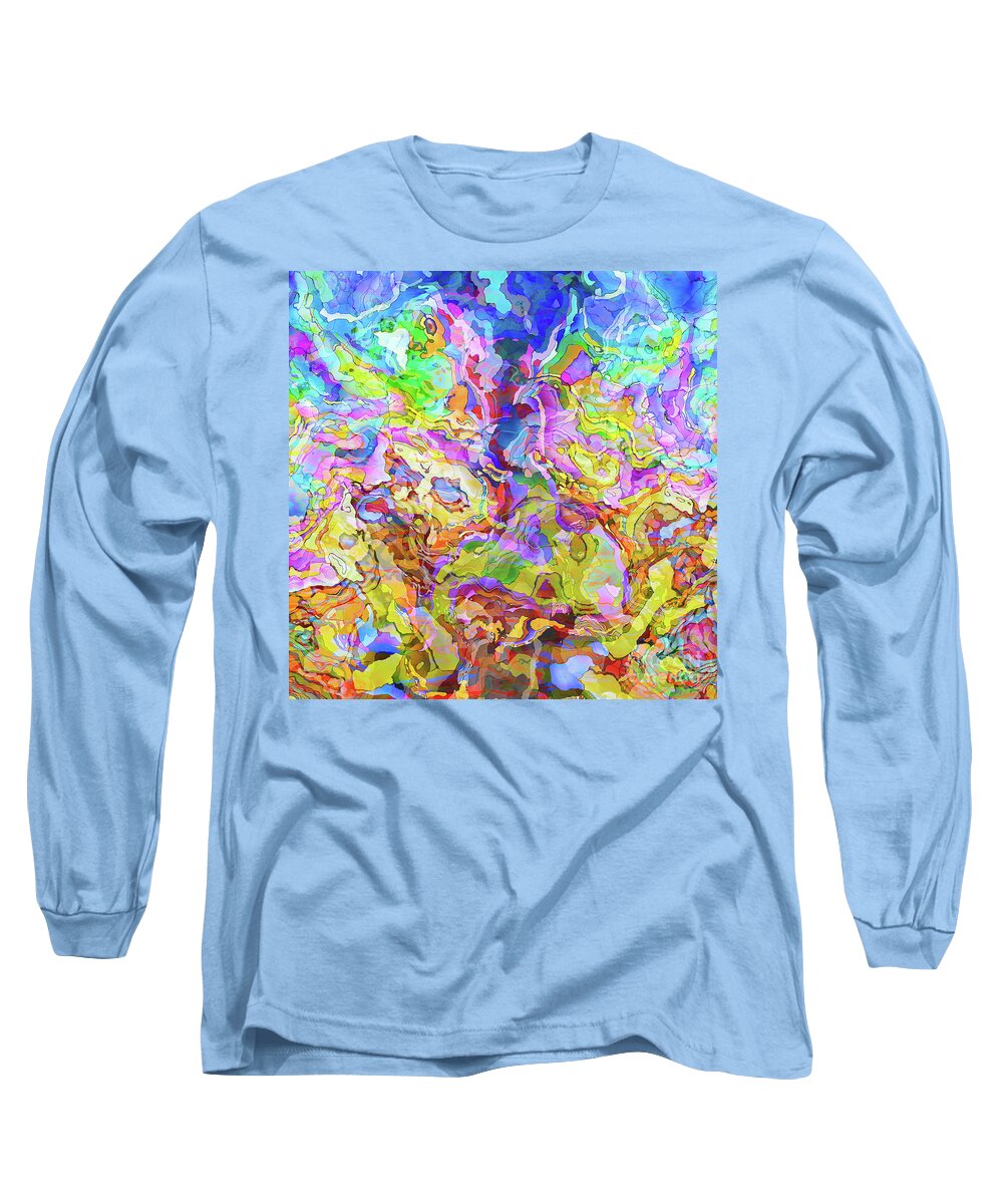 Chaos Long Sleeve T-Shirt featuring the digital art Crazy Colorful Chaos by Neece Campione