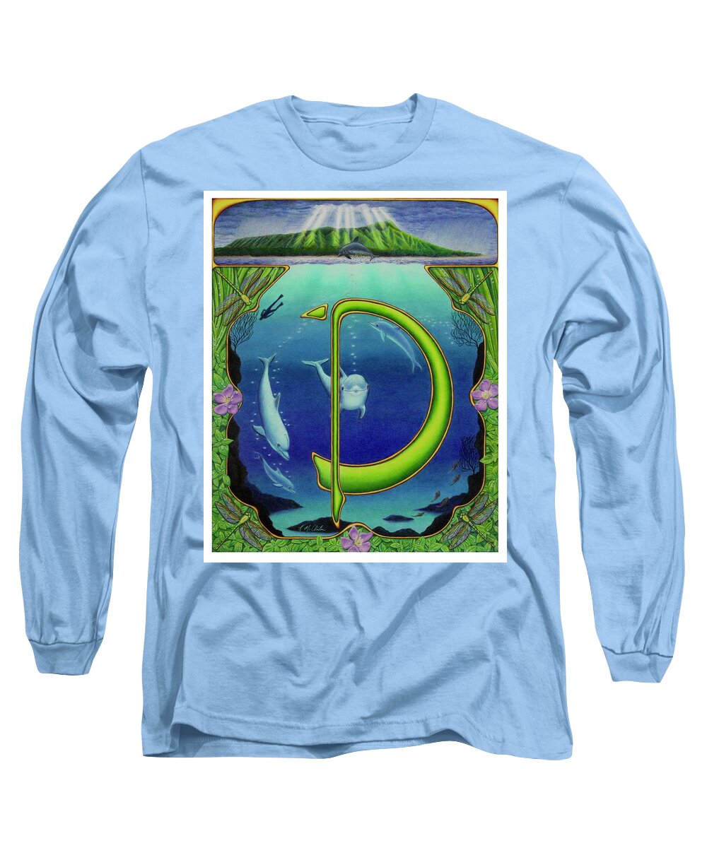 Kim Mcclinton Long Sleeve T-Shirt featuring the drawing D is for Dolphin by Kim McClinton