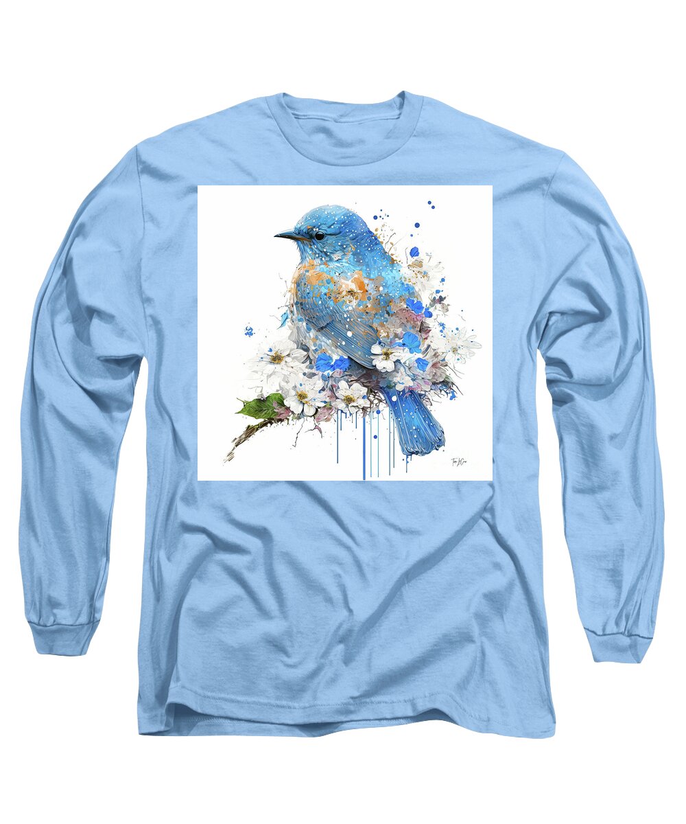 Eastern Bluebird Long Sleeve T-Shirt featuring the painting Daisy Bluebird by Tina LeCour