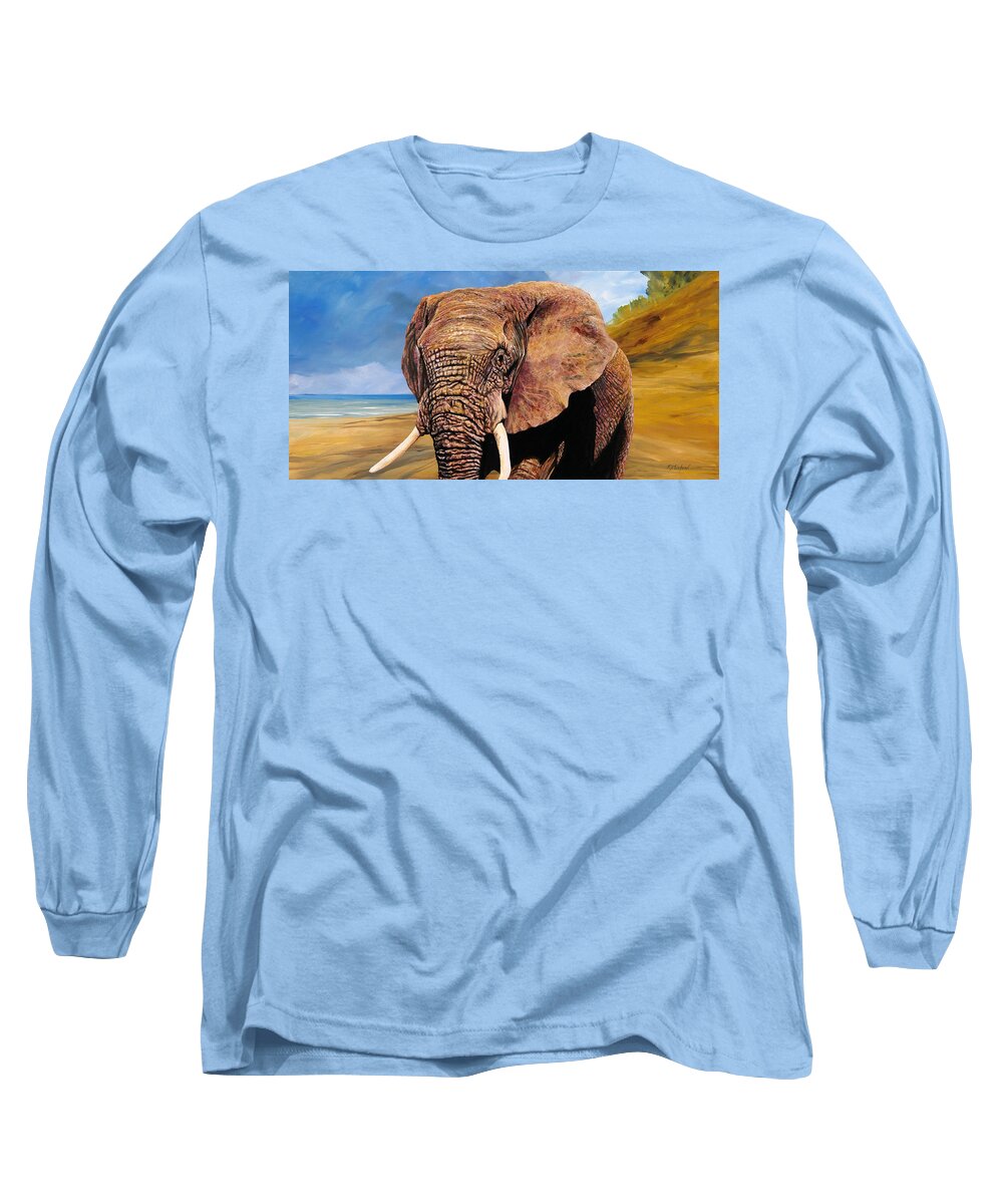 New Brunswick Long Sleeve T-Shirt featuring the painting Elephant On The Fundy Shore by R J Marchand