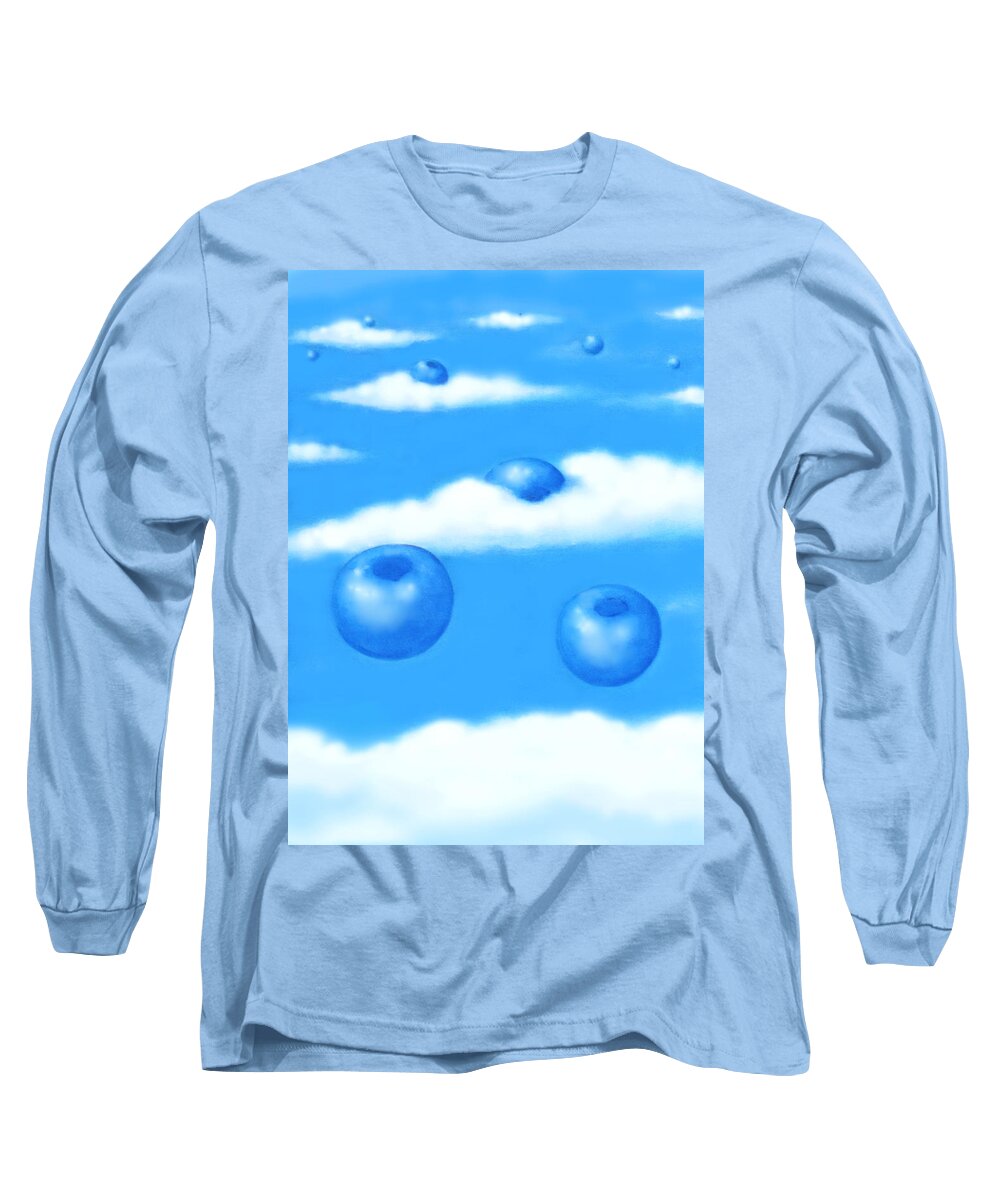 Clouds Long Sleeve T-Shirt featuring the painting Falling Blueberries by Mary Ann Leitch