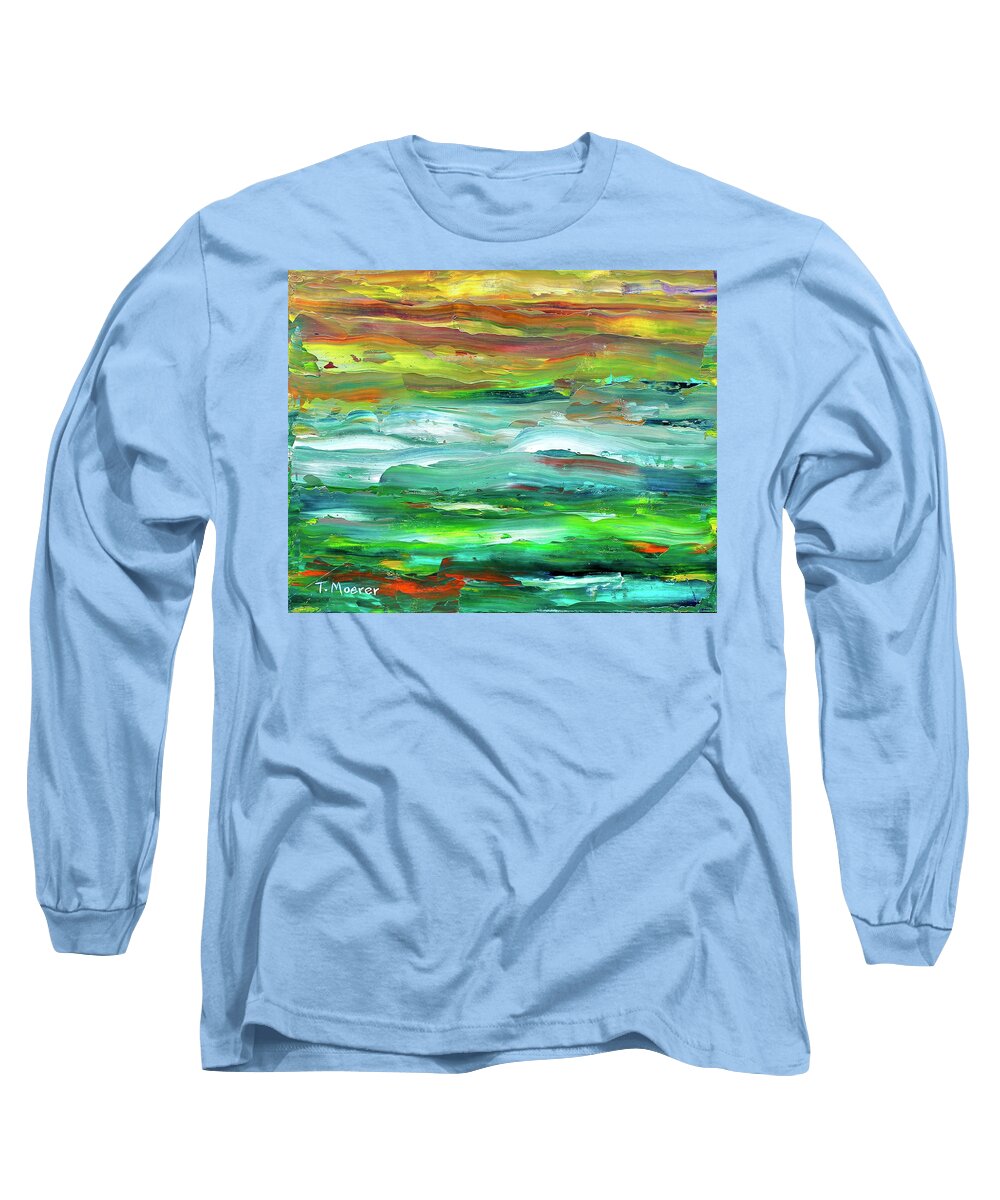 Landscape Long Sleeve T-Shirt featuring the painting Flint Hills Sunset by Teresa Moerer