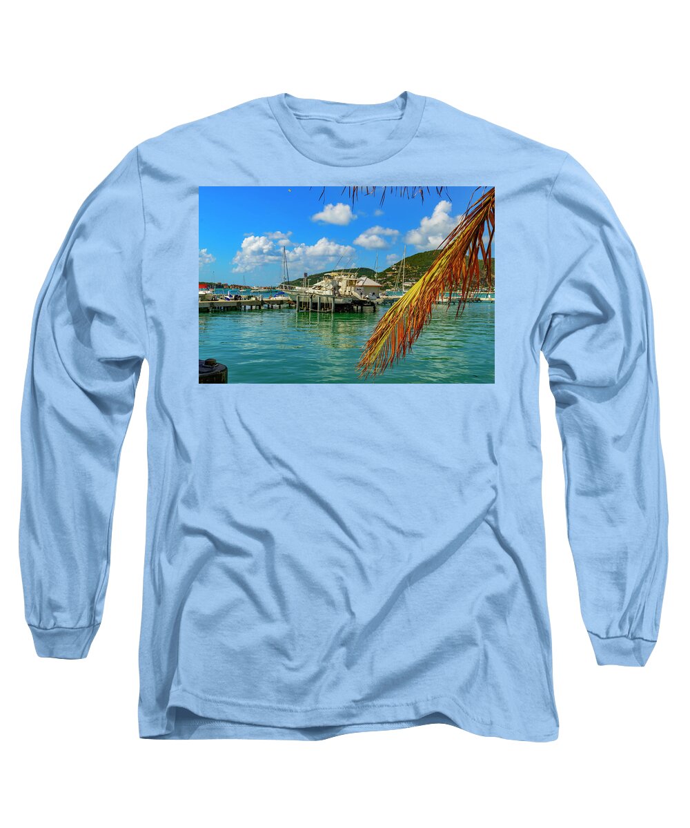 Color; Skies; Clouds; Water; Trees; Landscape Long Sleeve T-Shirt featuring the photograph Framing a Boat by AE Jones