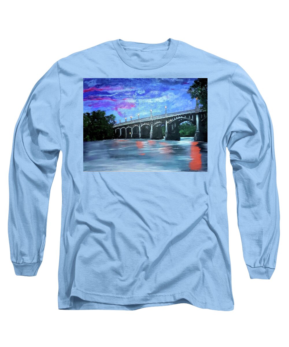 Gervais Street Bridge Long Sleeve T-Shirt featuring the painting Gervais Street Bridge by Amy Kuenzie