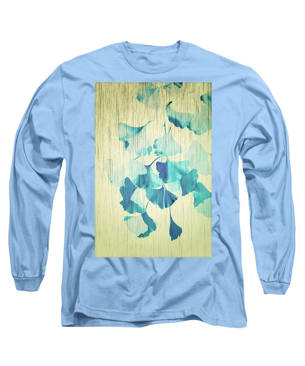 Ginkgo Long Sleeve T-Shirt featuring the photograph Ginkgo Textured Blue by Philippe Sainte-Laudy