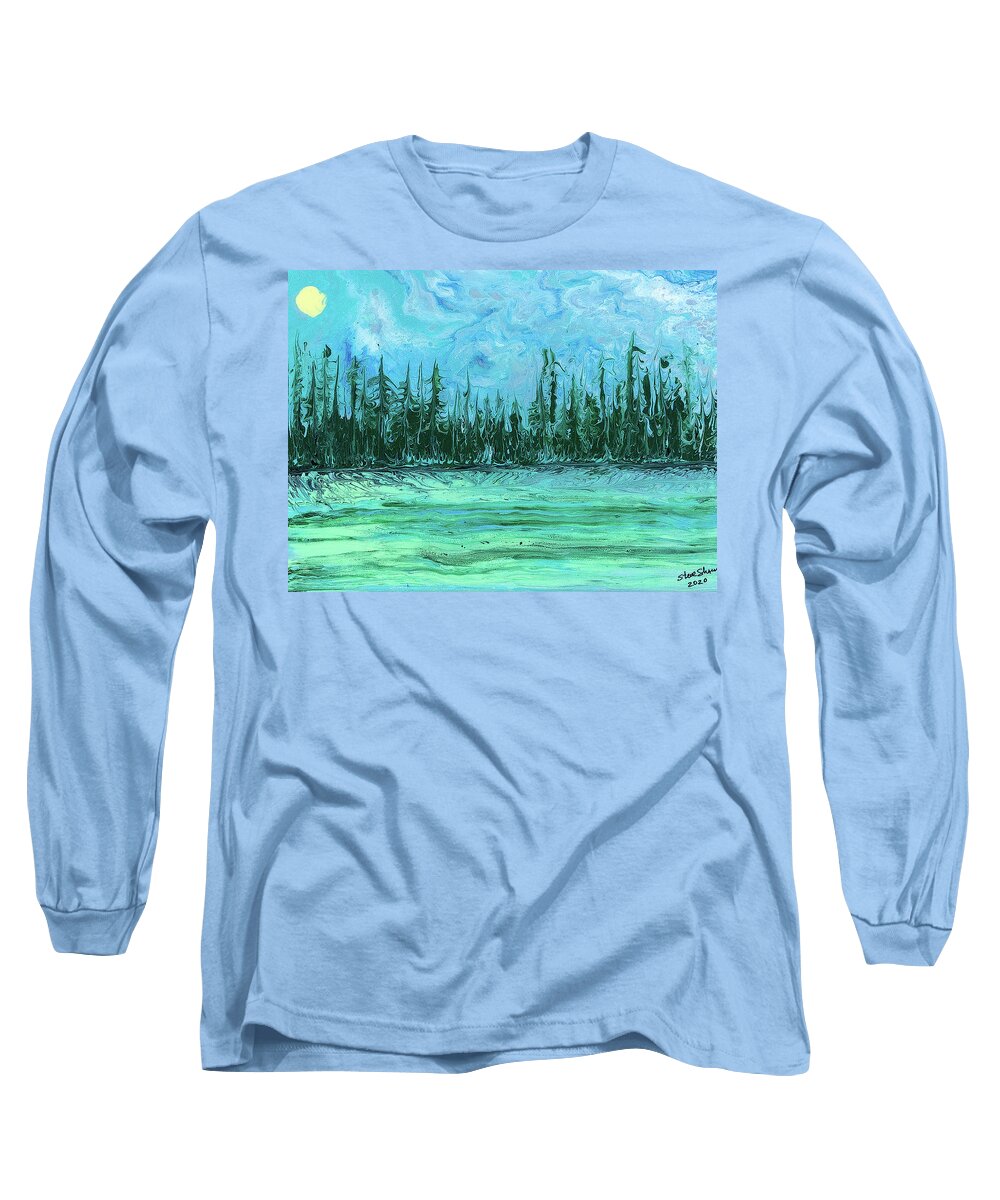 Landscape Long Sleeve T-Shirt featuring the painting Happy Trees by Steve Shaw