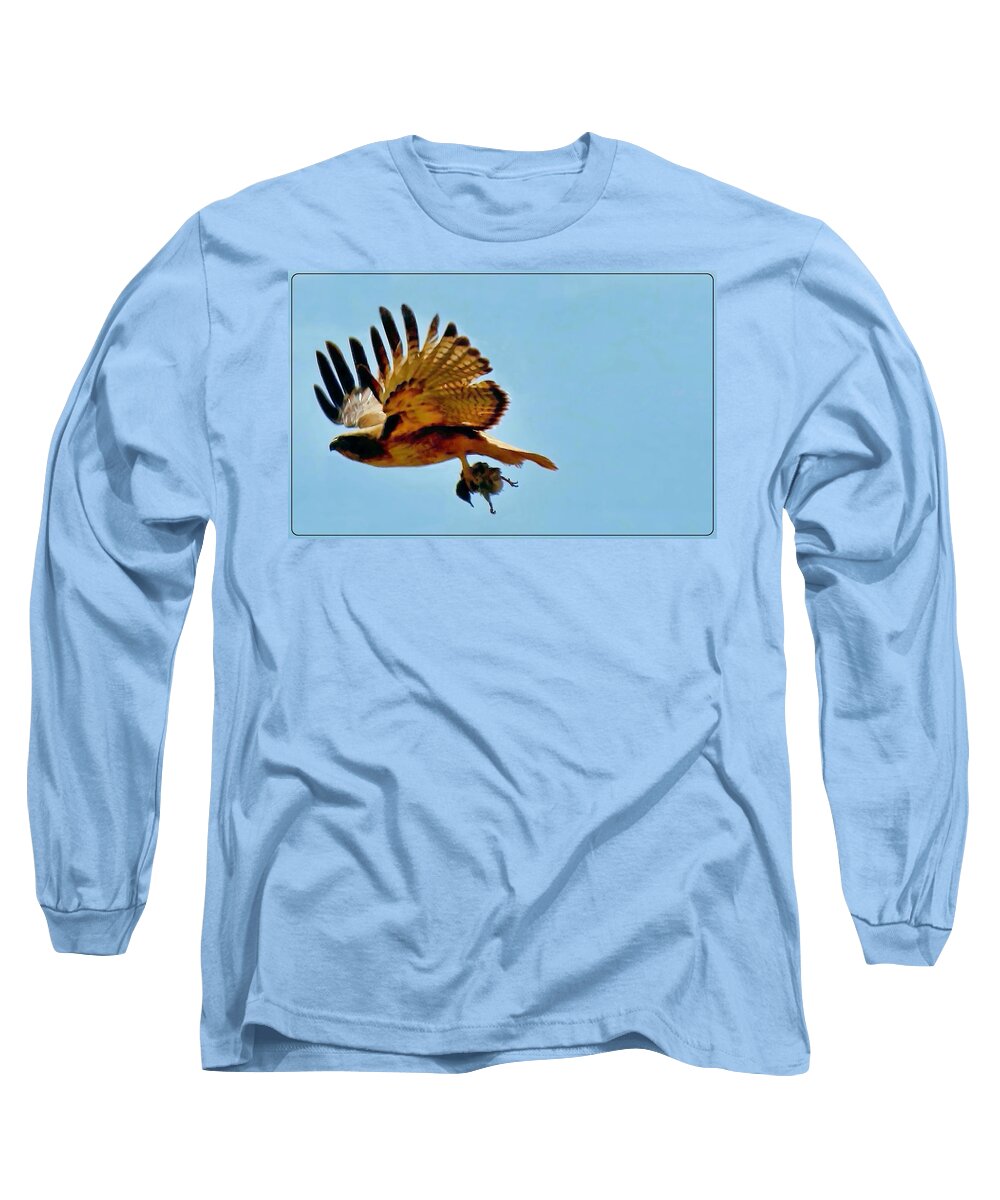 Waywardmuse Long Sleeve T-Shirt featuring the photograph Hawk's Take-Out by Judy Kennedy