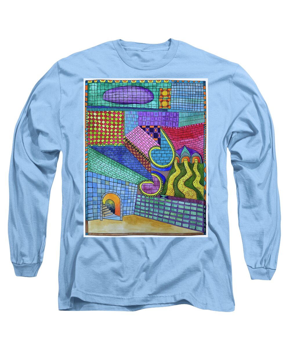 Fantasy Castle Long Sleeve T-Shirt featuring the drawing Hermit's Castle Series #3 by Lorena Cassady