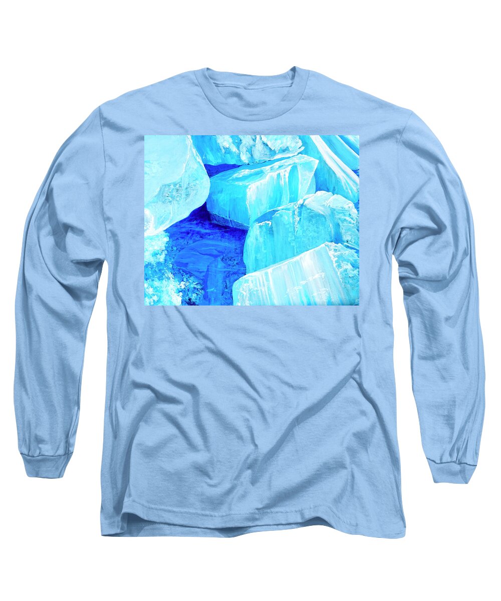 Ice Long Sleeve T-Shirt featuring the painting Ice Blocks on a Lakeshore by Lynn Hansen