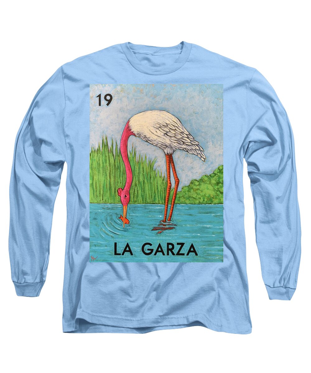 Loteria Long Sleeve T-Shirt featuring the painting La Garza by Holly Wood