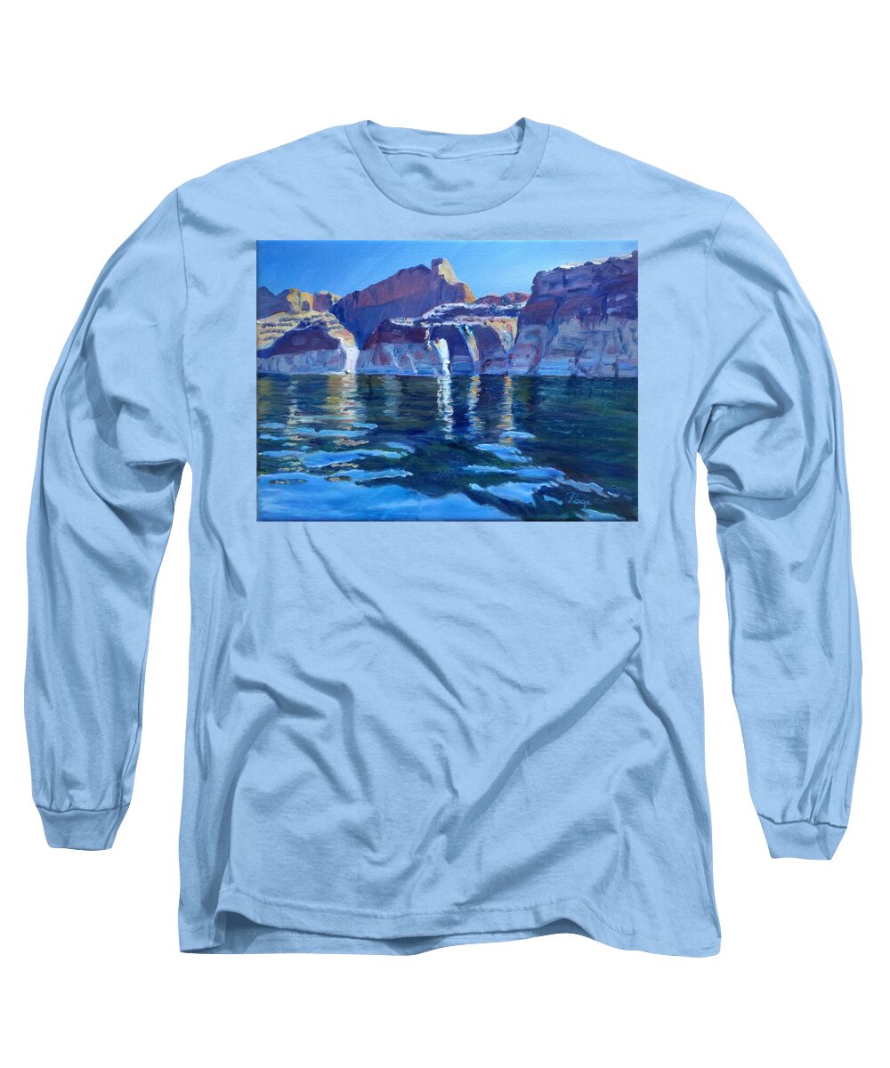 Lake Long Sleeve T-Shirt featuring the painting Lake Powell Reflections by Page Holland