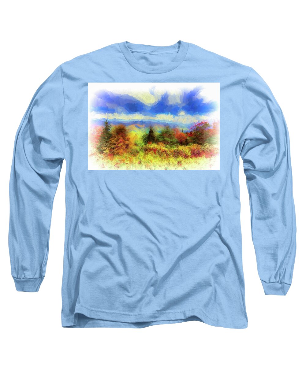 Mountains Long Sleeve T-Shirt featuring the painting Landscapes and mountains Blue Ridge Rainbow Autumn ap 1213 by Dan Carmichael