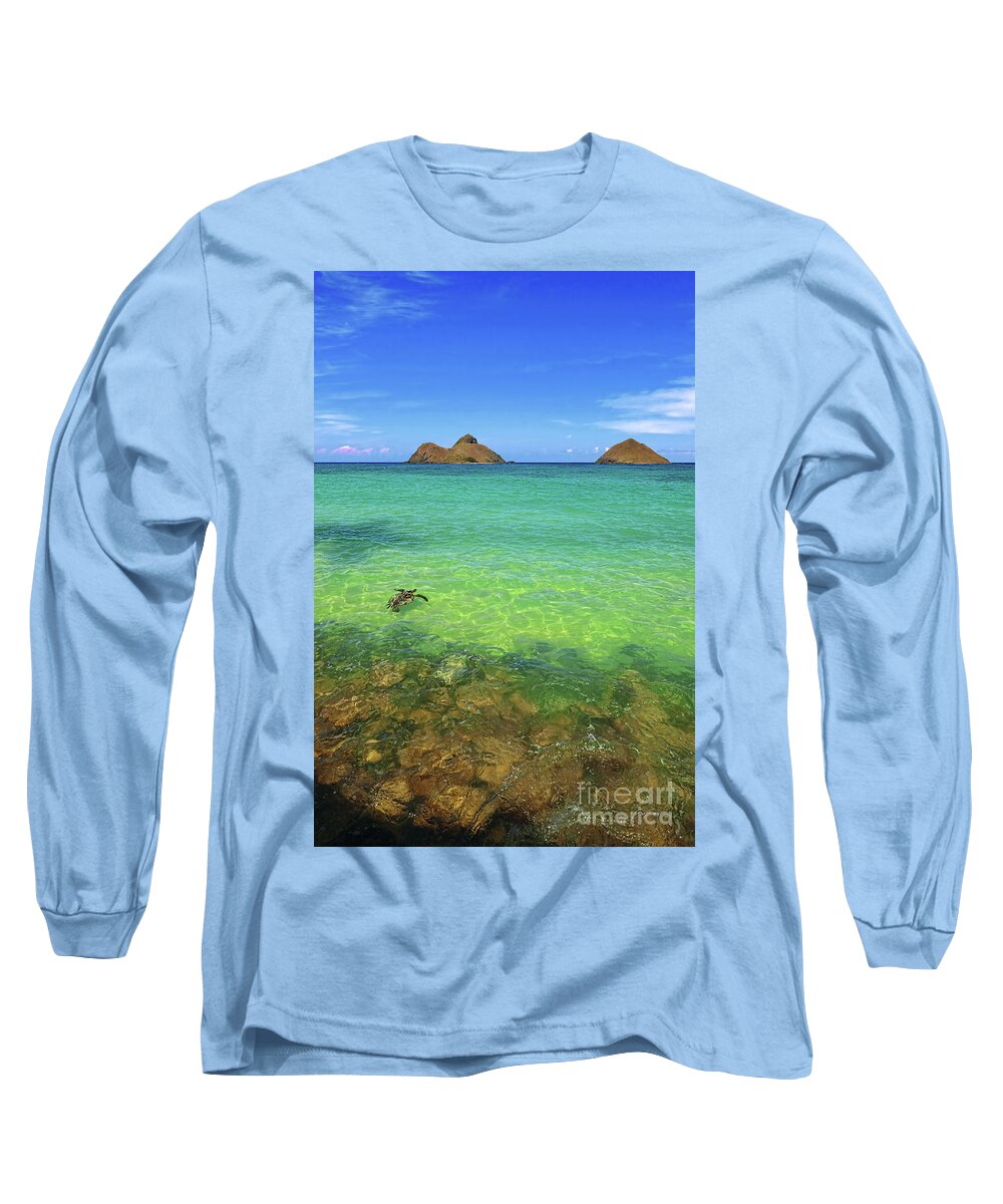 Lanikai Beach Long Sleeve T-Shirt featuring the photograph Lanikai Beach Sea Turtle by Aloha Art