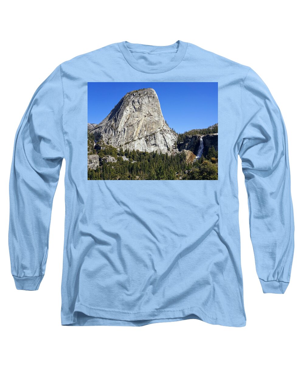 Liberty Cap Long Sleeve T-Shirt featuring the photograph Liberty Cap with Nevada Falls by Brett Harvey