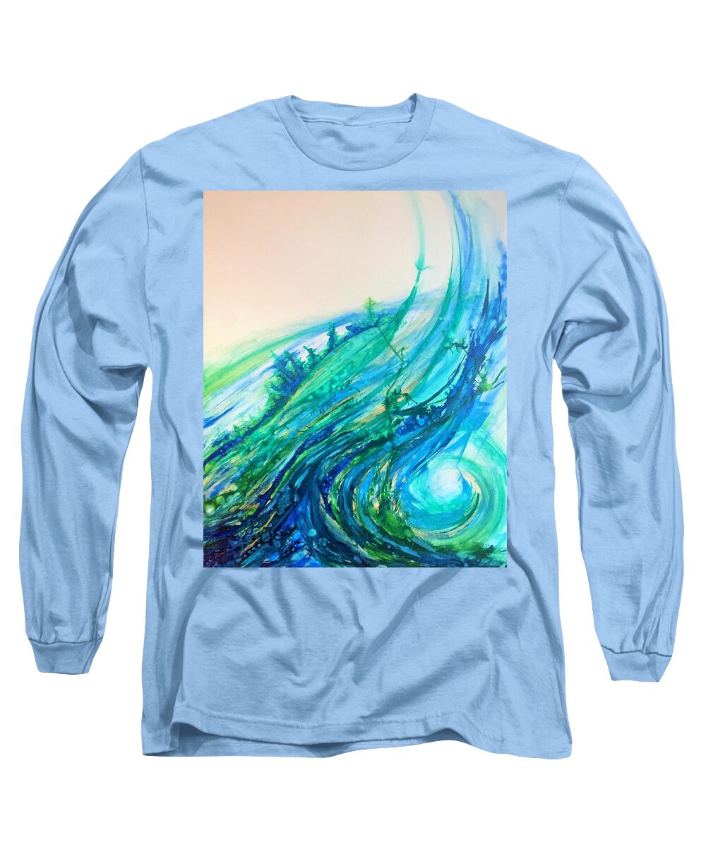 Water Long Sleeve T-Shirt featuring the painting Life Can't be Stopped by Deb Brown Maher