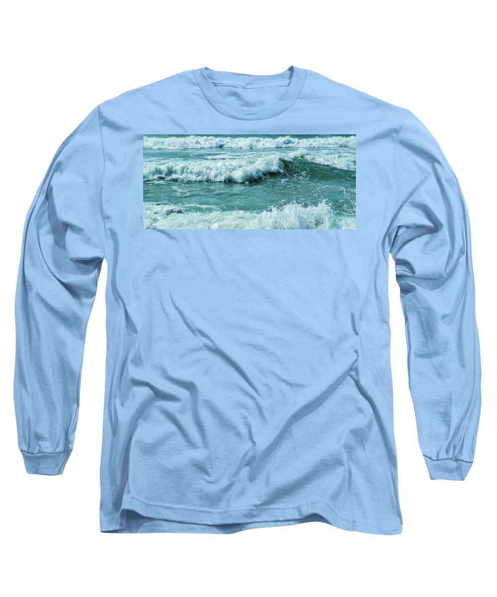 Surf Long Sleeve T-Shirt featuring the photograph Lively Surf At Duckpool Cornwall by Richard Brookes