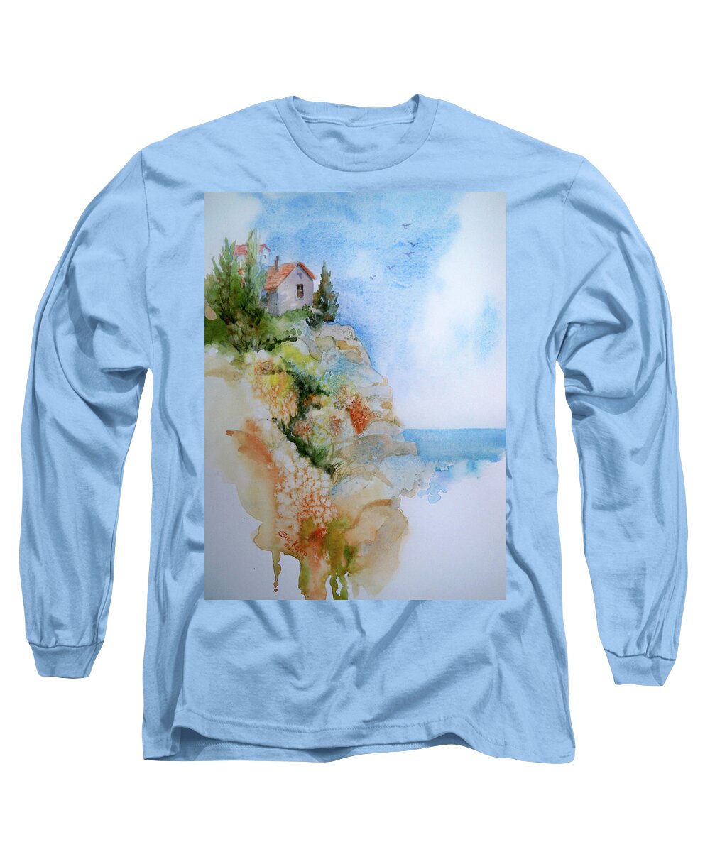 Landscape Long Sleeve T-Shirt featuring the painting Living on the Edge by Sue Kemp