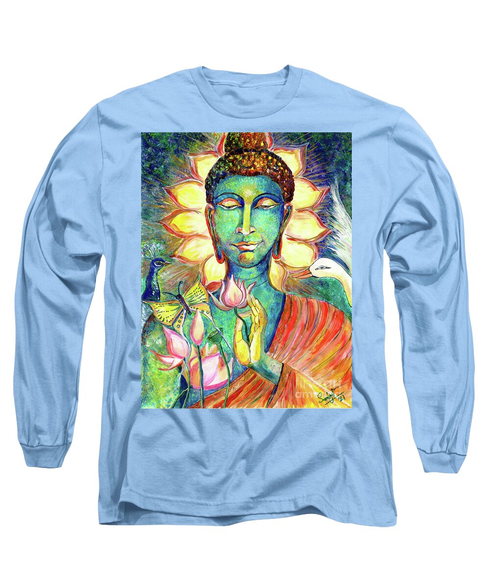 Lord Buddha Long Sleeve T-Shirt featuring the painting Lord Buddha by Sarabjit Singh
