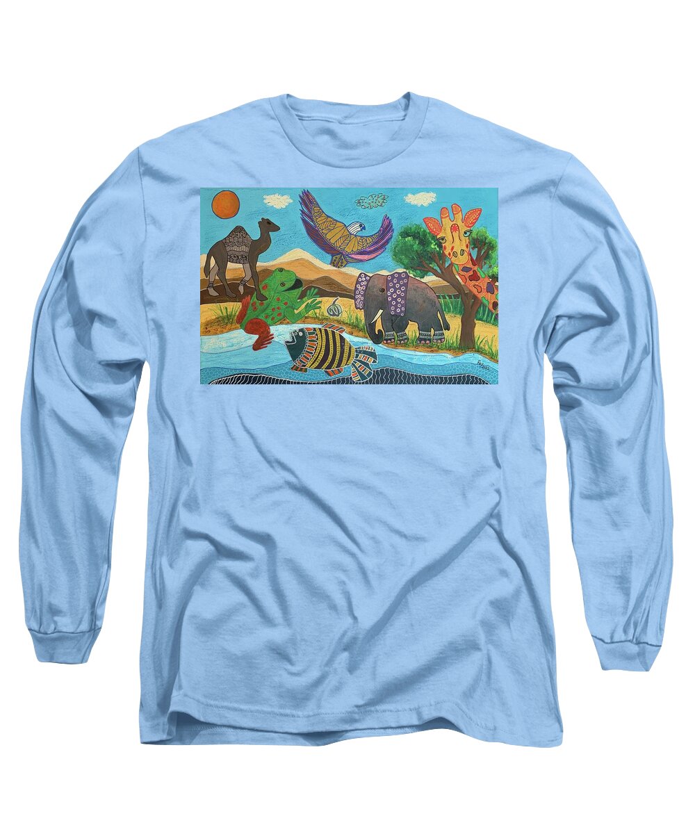 Contemporary Animals Long Sleeve T-Shirt featuring the painting Love Life by Raji Musinipally