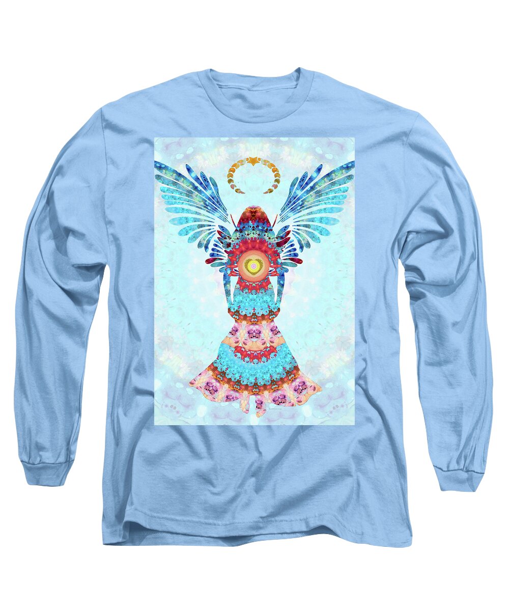 Angel Long Sleeve T-Shirt featuring the painting Loving Angel - Spiritual Mandala Art - Sharon Cummings by Sharon Cummings