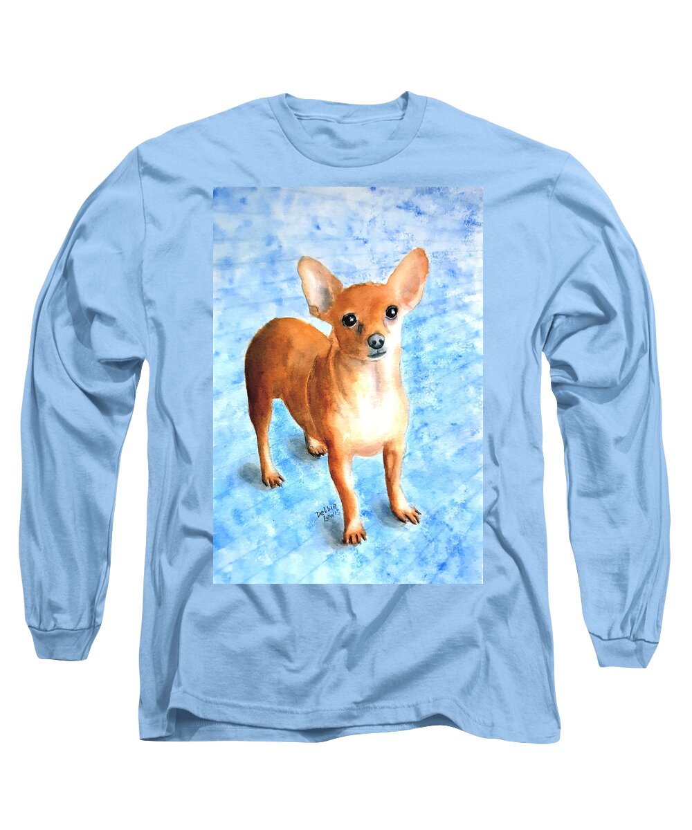 Chihuahua Long Sleeve T-Shirt featuring the painting Minnow the Rescue by Debbie Lewis