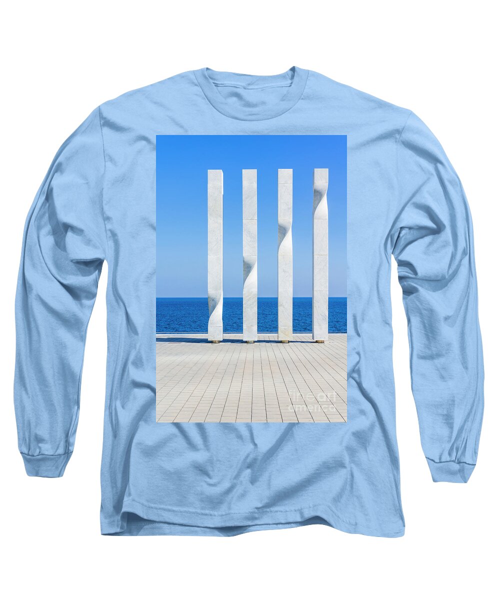 Four Posts Long Sleeve T-Shirt featuring the photograph Modern art sculpture, Barcelona by Neale And Judith Clark