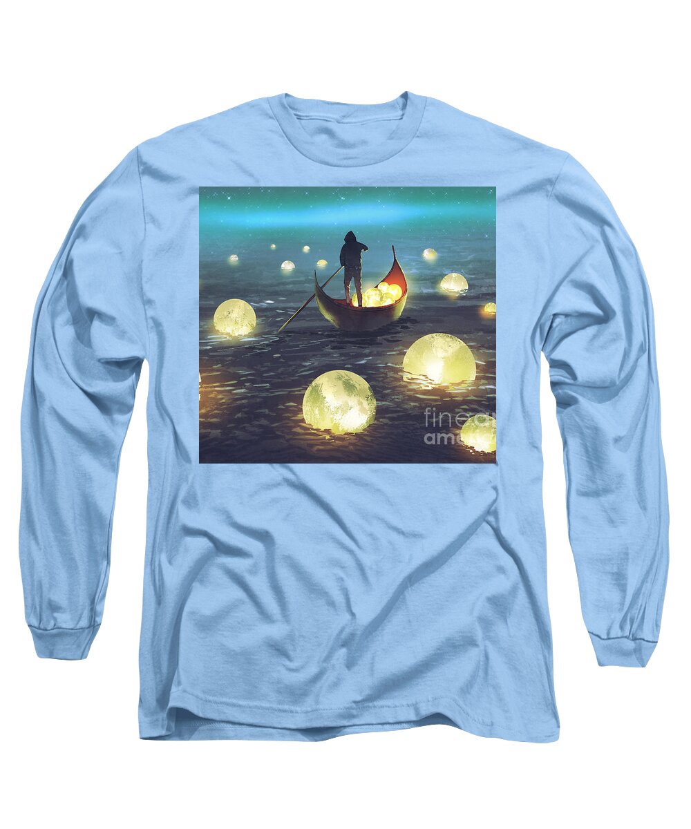 Illustration Long Sleeve T-Shirt featuring the painting Moon Picking by Tithi Luadthong