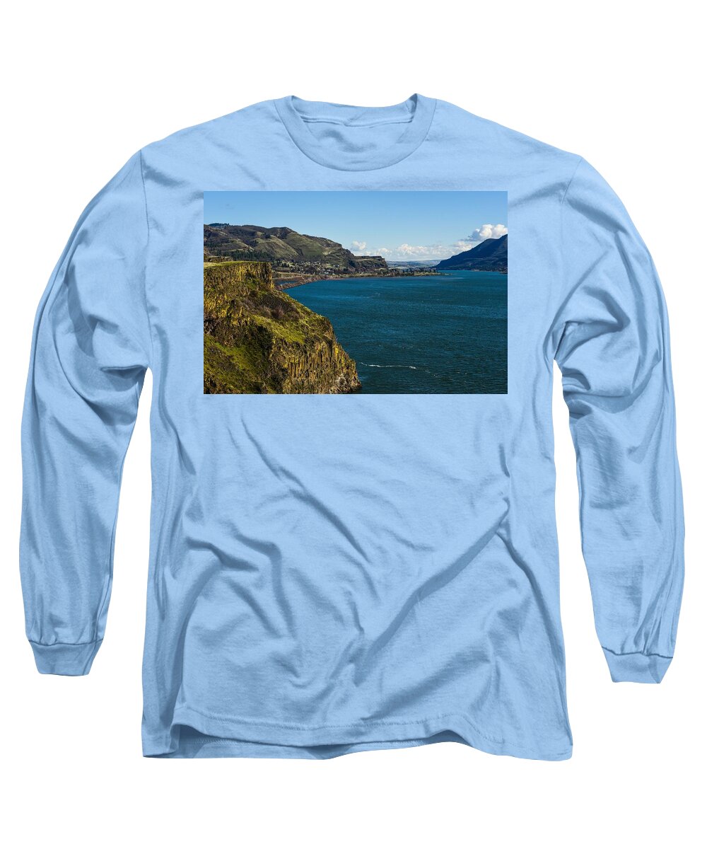 Mossy Cliffs On The Columbia Long Sleeve T-Shirt featuring the photograph Mossy Cliffs on the Columbia by Tom Cochran