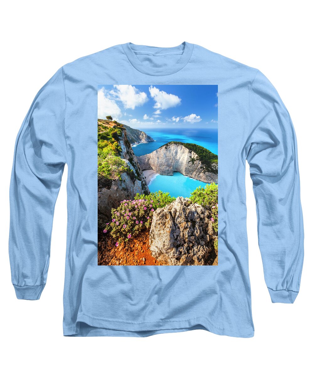 Greece Long Sleeve T-Shirt featuring the photograph Navagio Bay by Evgeni Dinev