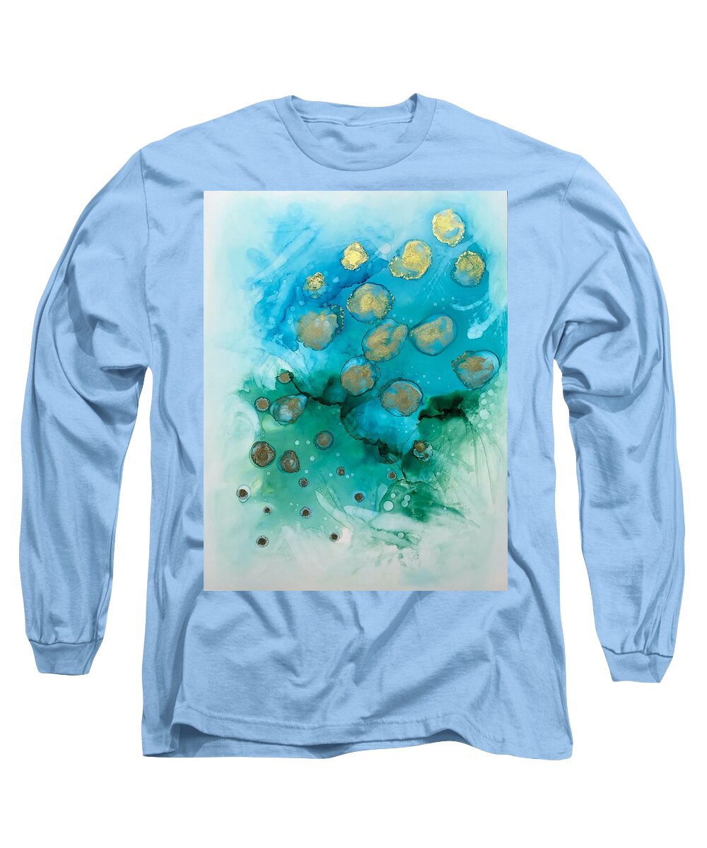 Ocean Long Sleeve T-Shirt featuring the painting Ocean - Alcohol Ink Painting by Marianna Mills