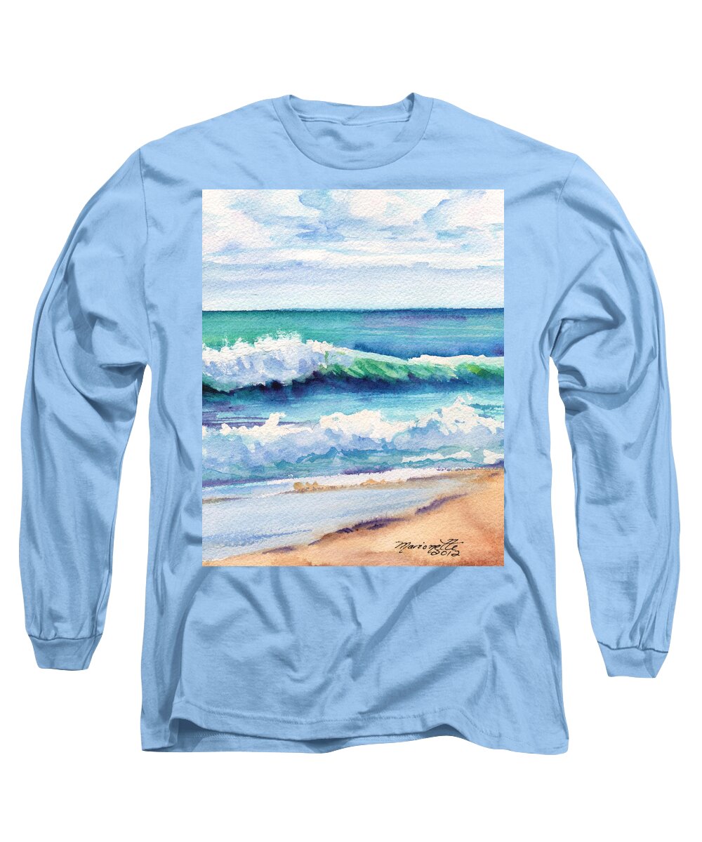 Kauai Ocean Waves Long Sleeve T-Shirt featuring the painting Ocean Waves of Kauai I by Marionette Taboniar
