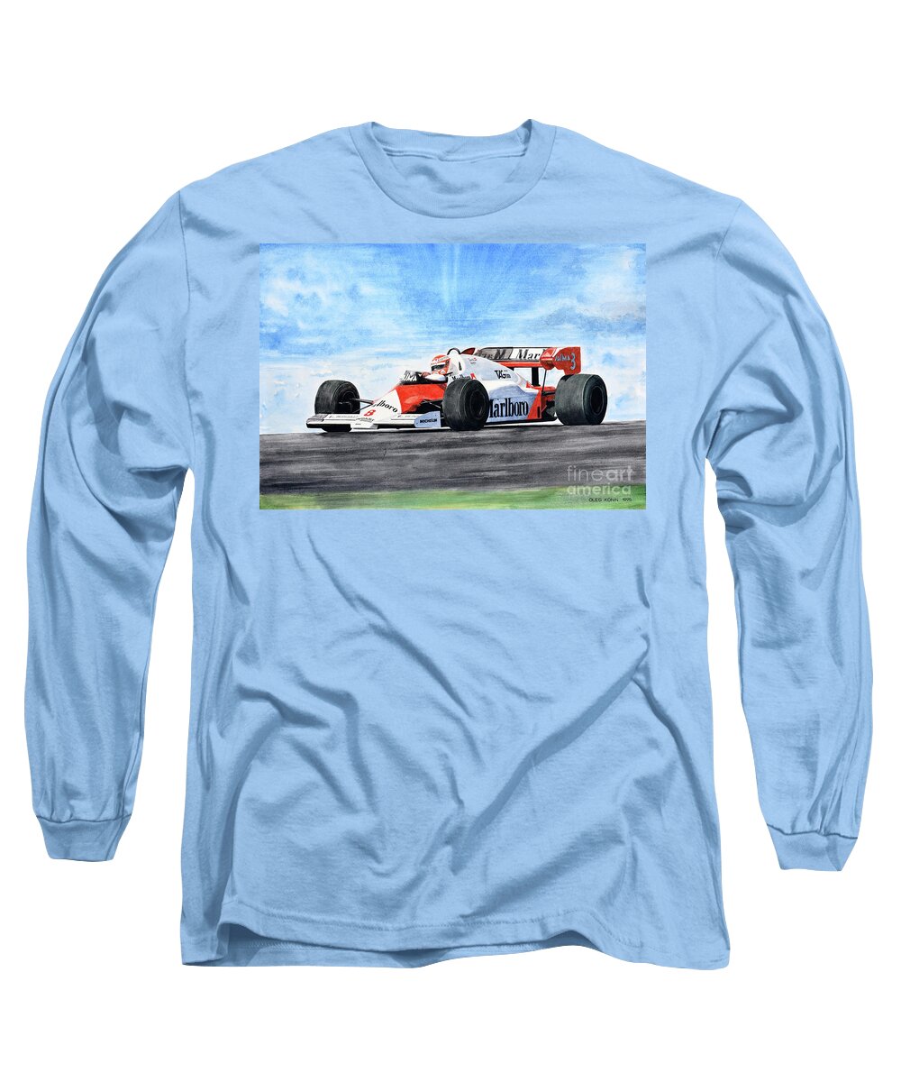 Niki Lauda Long Sleeve T-Shirt featuring the painting On The Top by Oleg Konin