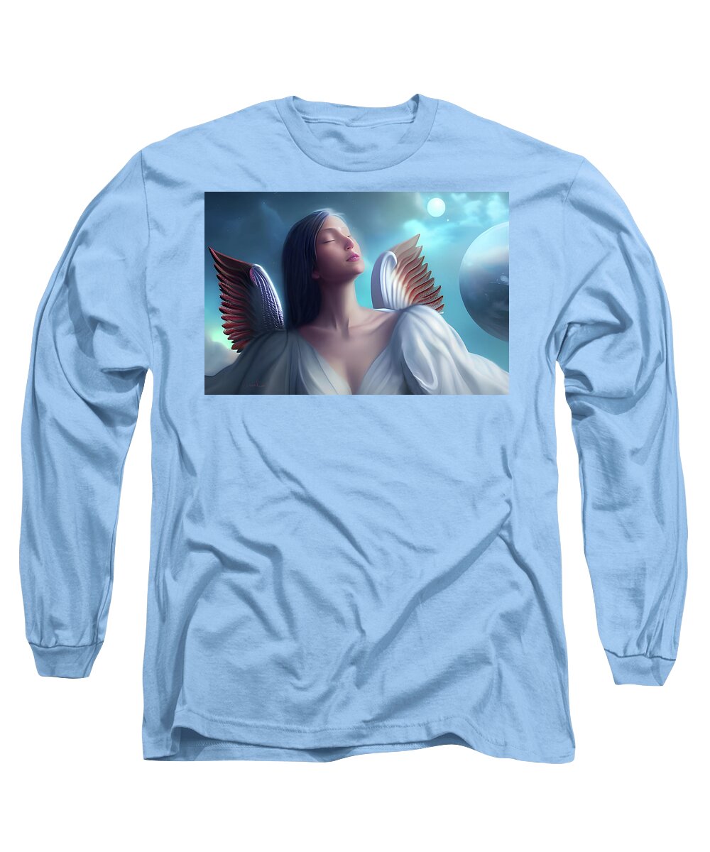 Angel Long Sleeve T-Shirt featuring the digital art Peaceful Wings by Annalisa Rivera-Franz