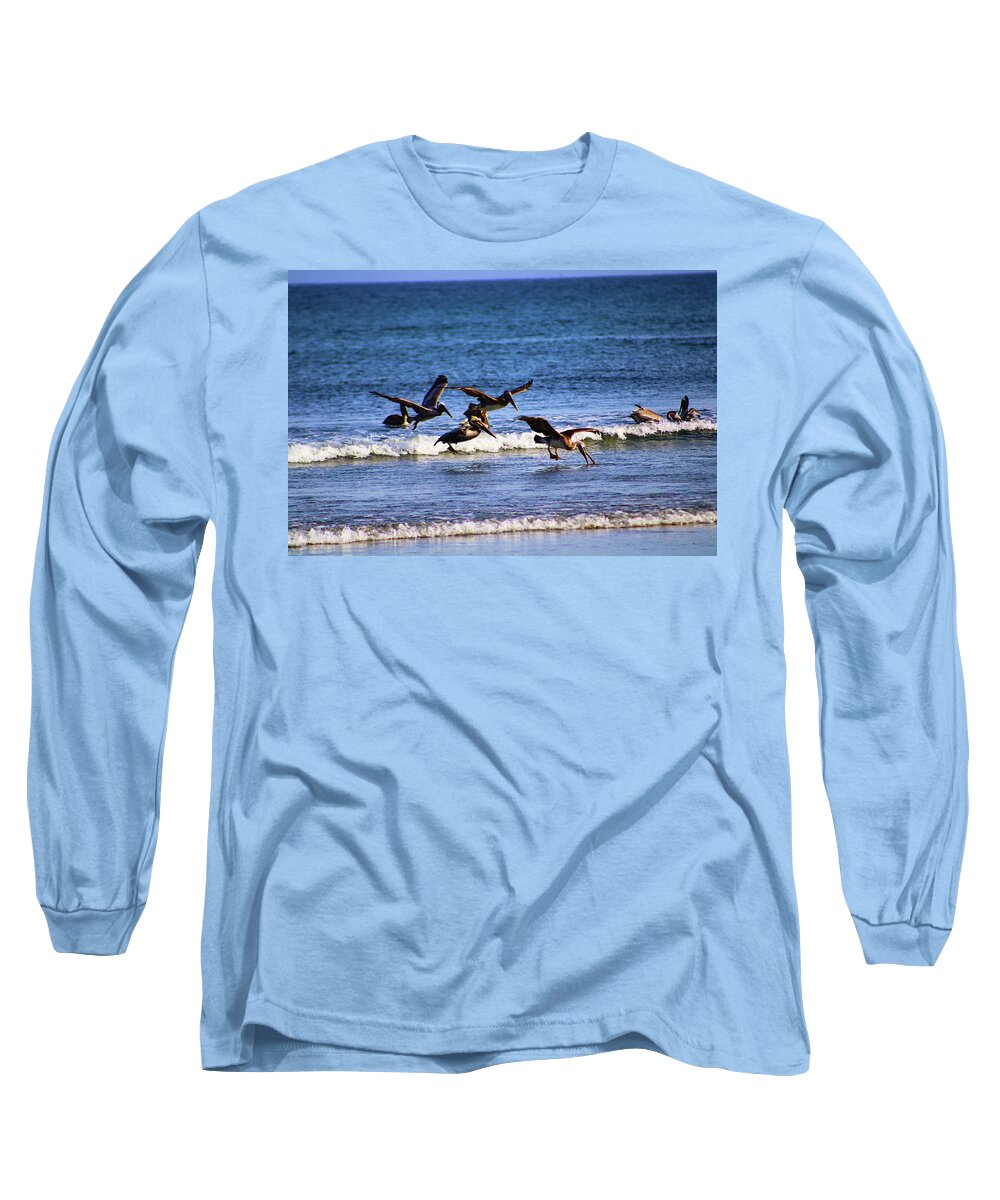 Pelicans Long Sleeve T-Shirt featuring the photograph Pelican Party by Marcus Jones
