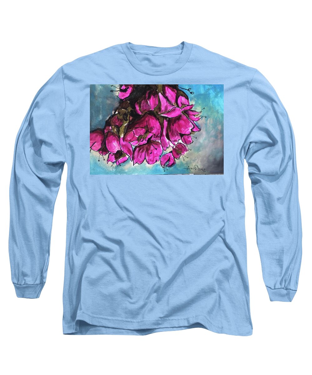  Long Sleeve T-Shirt featuring the painting Pink Flowers by Angie ONeal