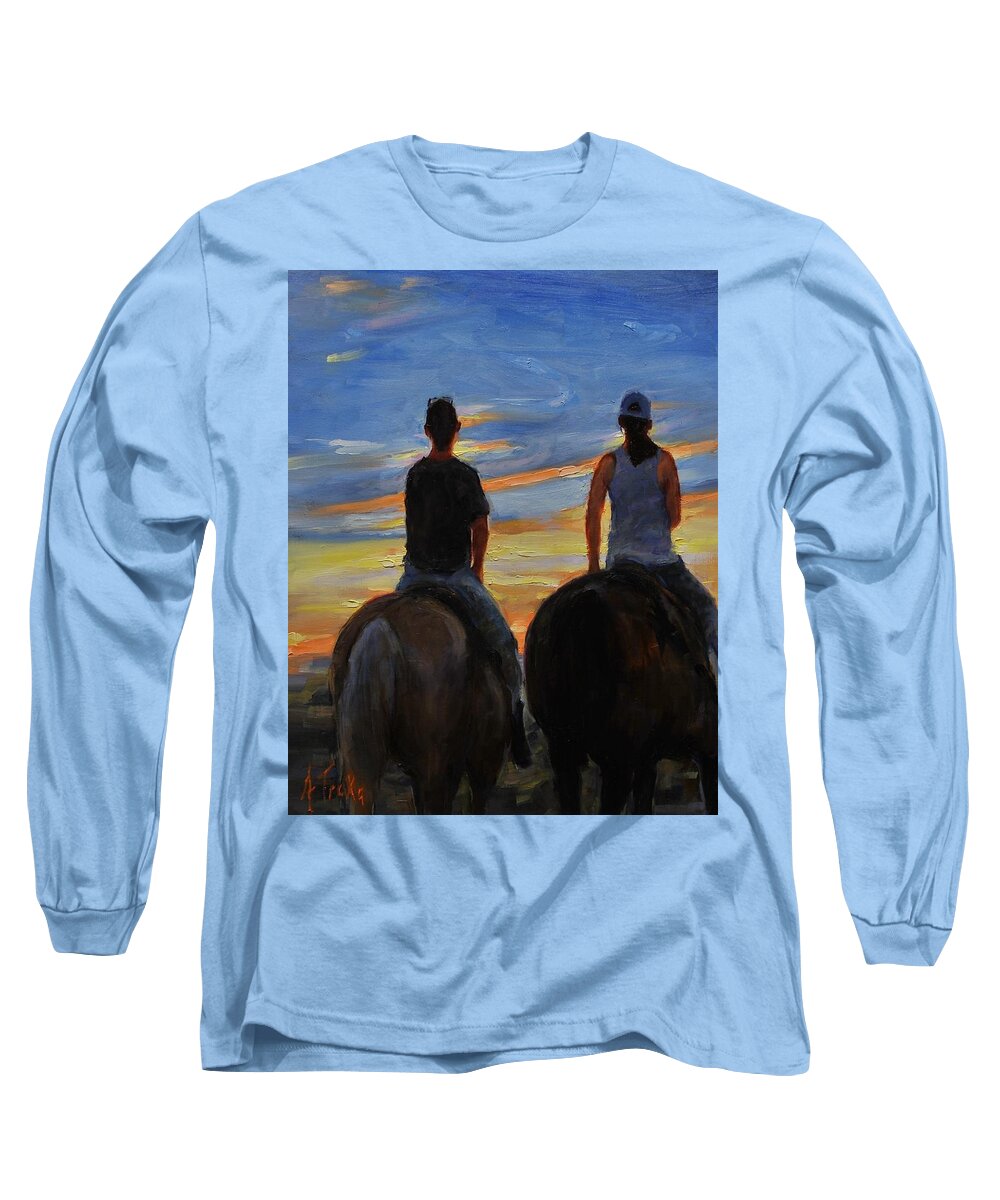 Horses Long Sleeve T-Shirt featuring the painting Prairie Girls by Ashlee Trcka