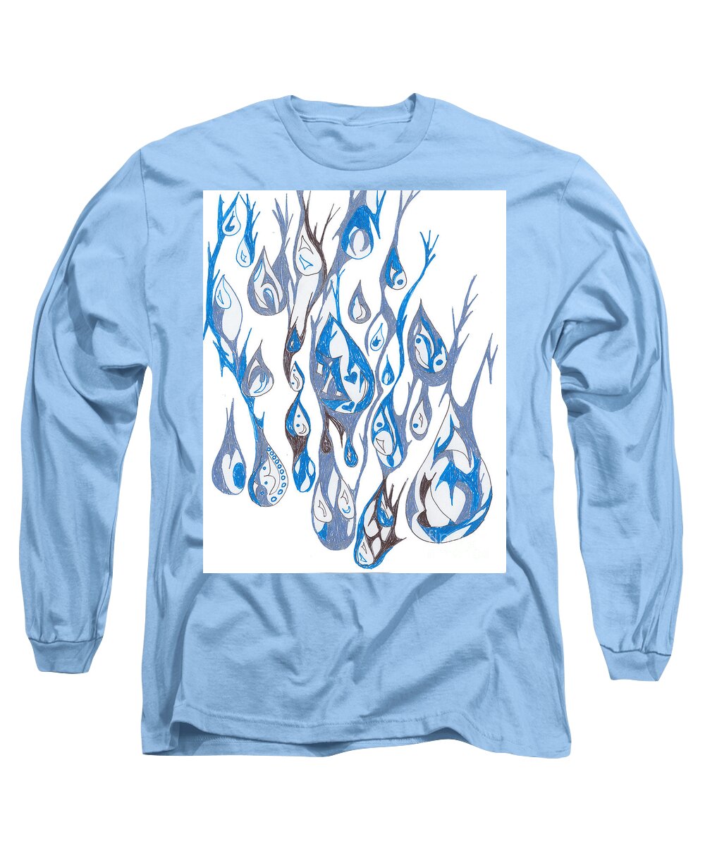 Abstract Long Sleeve T-Shirt featuring the drawing Prayers for Australia by Mary Mikawoz