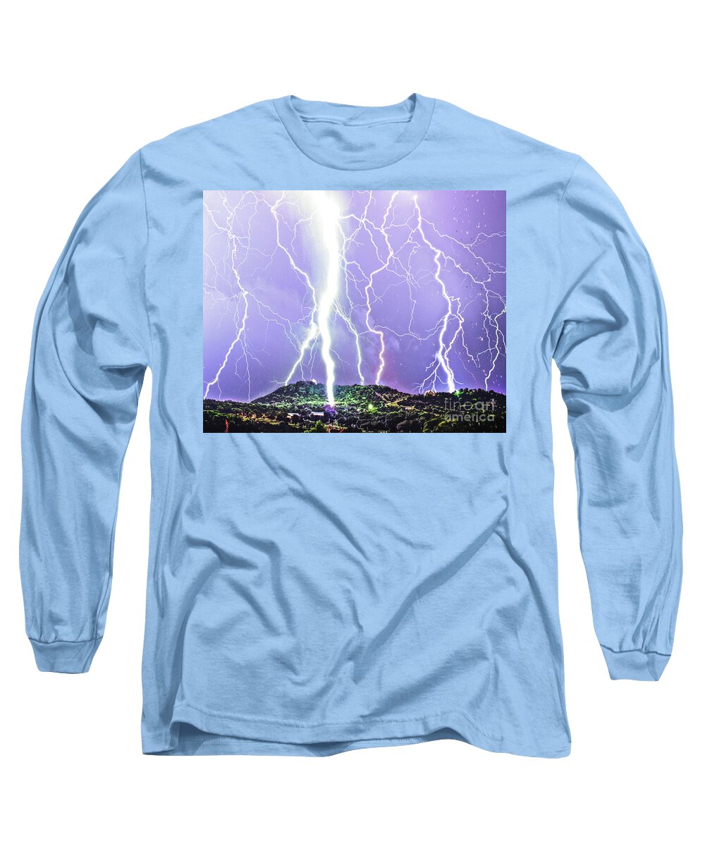 Purple Rain Lightning Long Sleeve T-Shirt featuring the photograph Purple Rain Lightning by Michael Tidwell