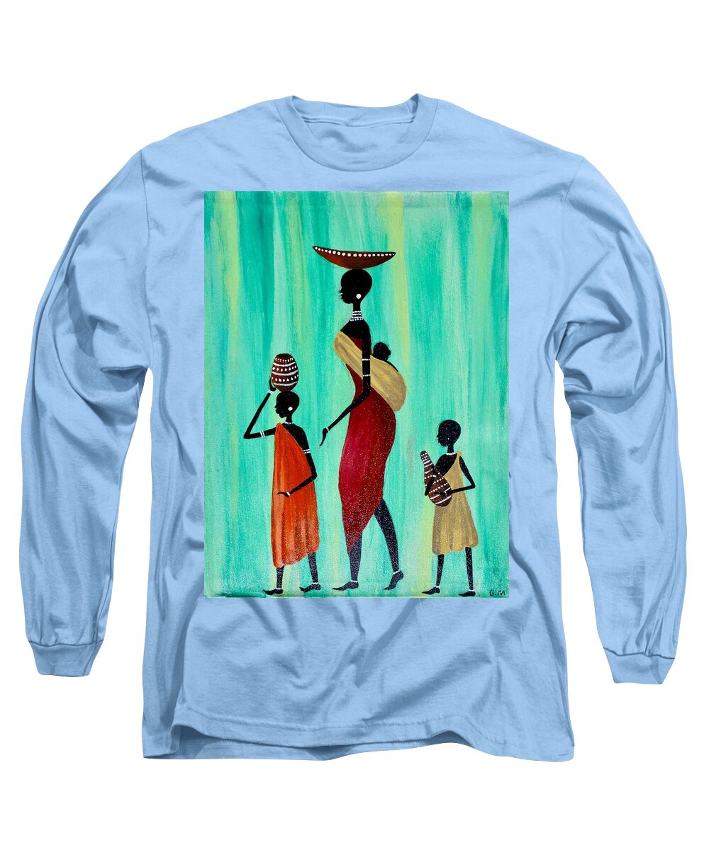 Africa Long Sleeve T-Shirt featuring the painting R-5 by Ghada Malik