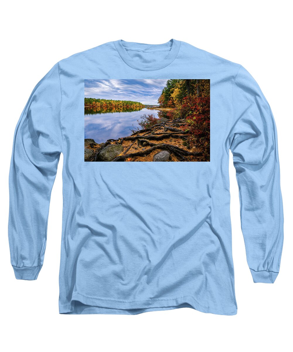 Masabesic Lake Nh Long Sleeve T-Shirt featuring the photograph Roots, Massabesic Lake NH 2 by Michael Hubley