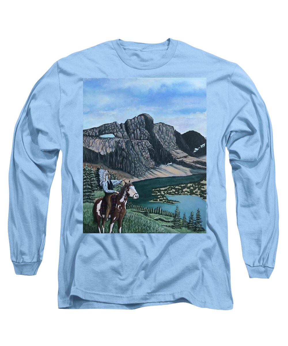 Landscape Long Sleeve T-Shirt featuring the painting Sacred Land by Mr Dill